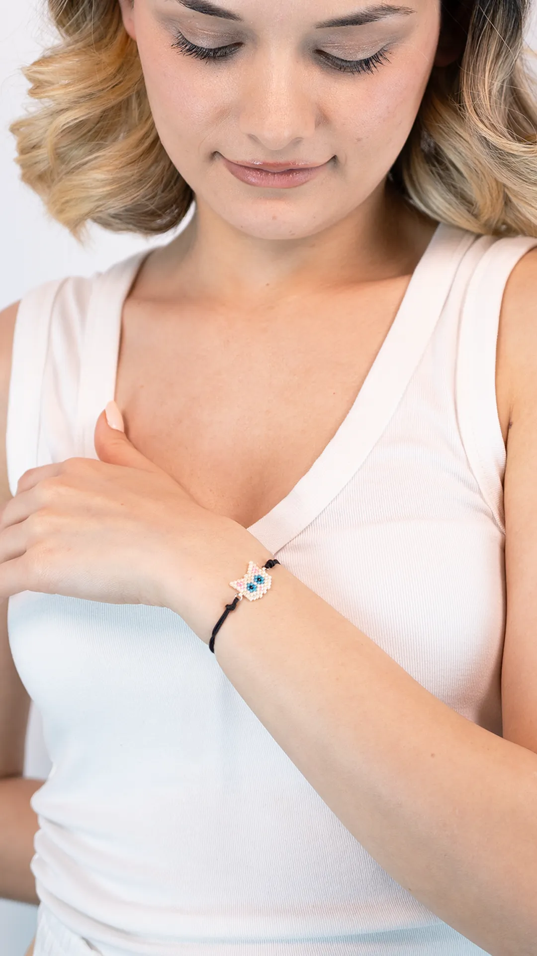 Kedi Motifli Miyuki Bileklik